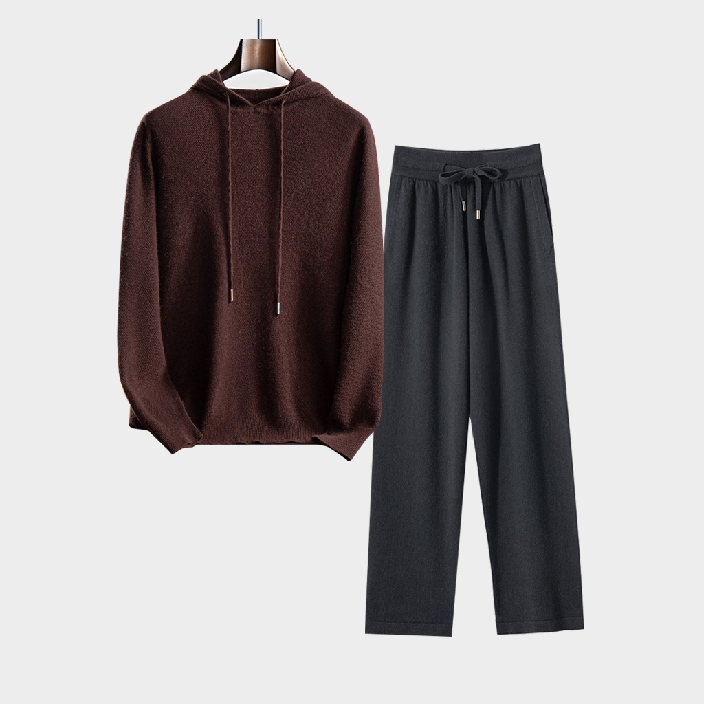 Men's Hoodie Cashmere Sweater and Wide-Leg Pants Set | Casual Outfit REAL SILK LIFE