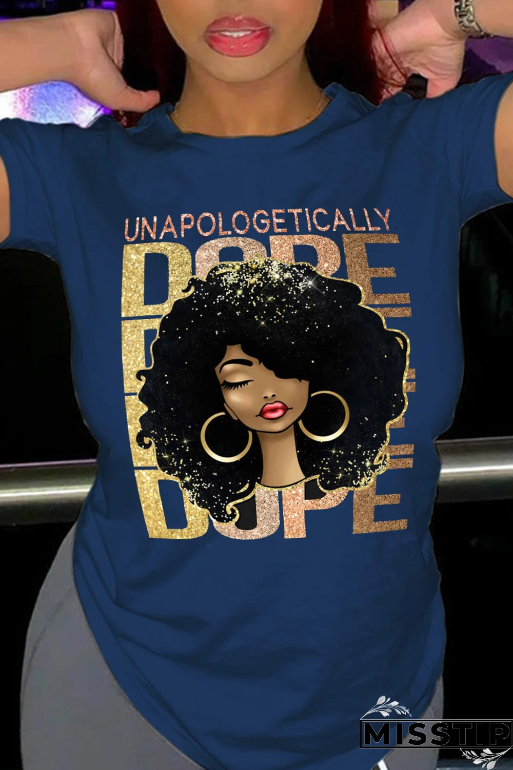 Black Casual Street Print Letter O Neck T-Shirts