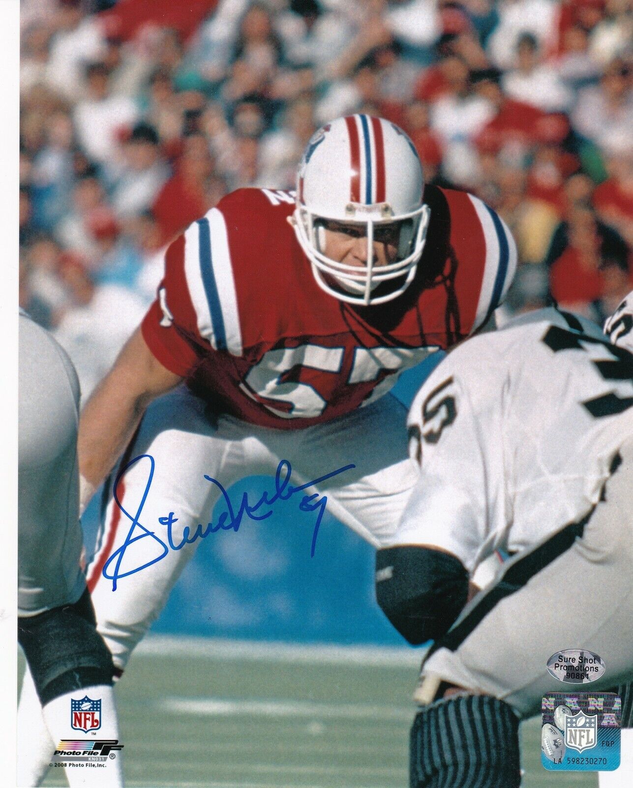 STEVE NELSON NEW ENGLAND PATRIOTS ACTION SIGNED 8x10