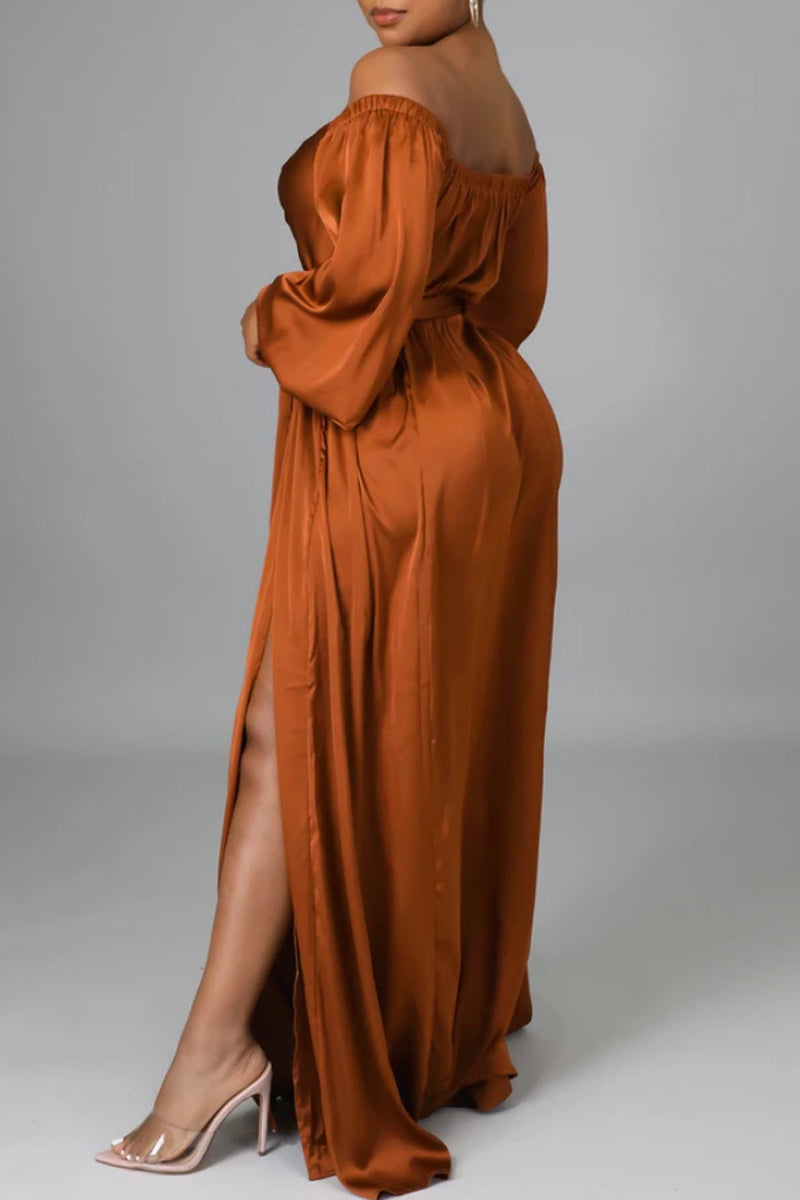 Summer Women Wear Sexy off-Shoulder Chain Details Backless Slit Hem Sequ Dress