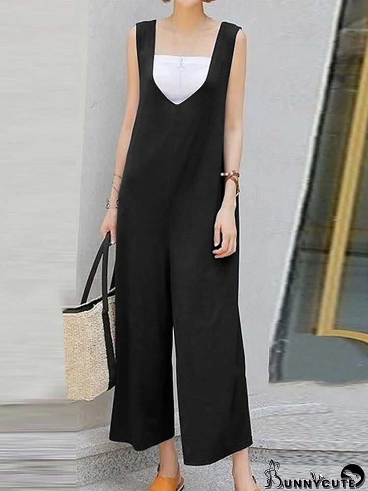 Solid Backless Sleeveless Casual Jumpsuit