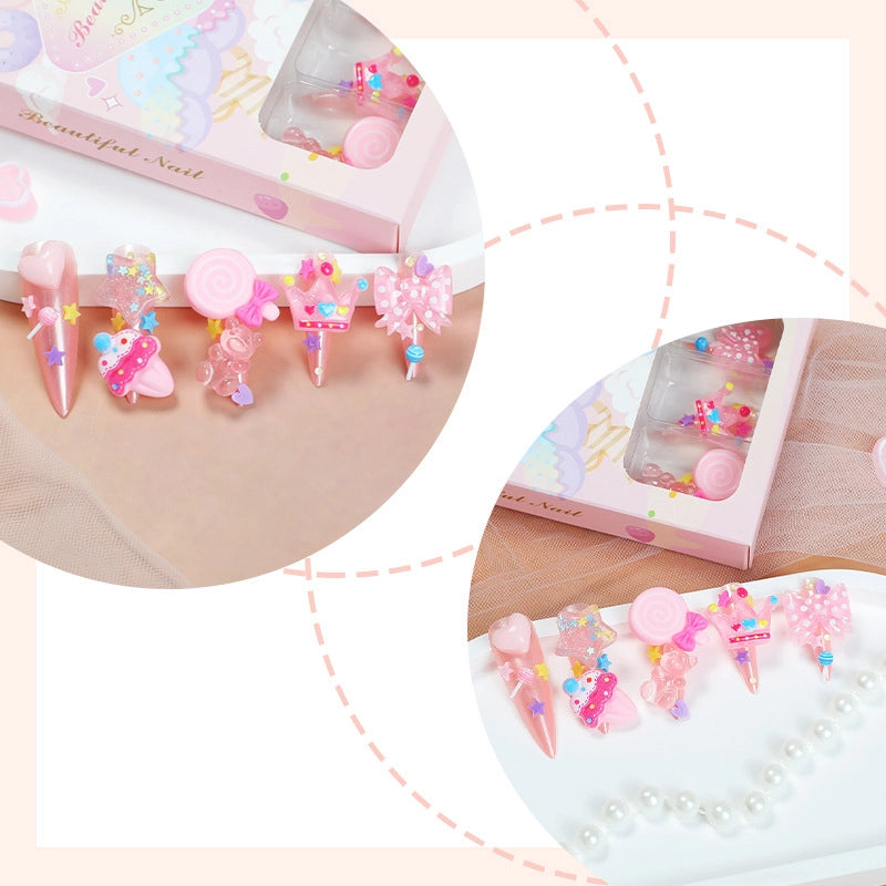 Sweet Crown Candy Bow Knot ABS Press-on Nails 1 Set