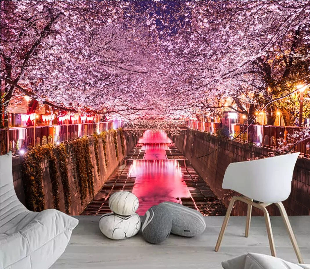 Japanese Cherry Blossoms Mount Fuji Landscape Wall Hanging Tapestry Ancient Palace With Moon Nature Scendry Home Wall Blanket