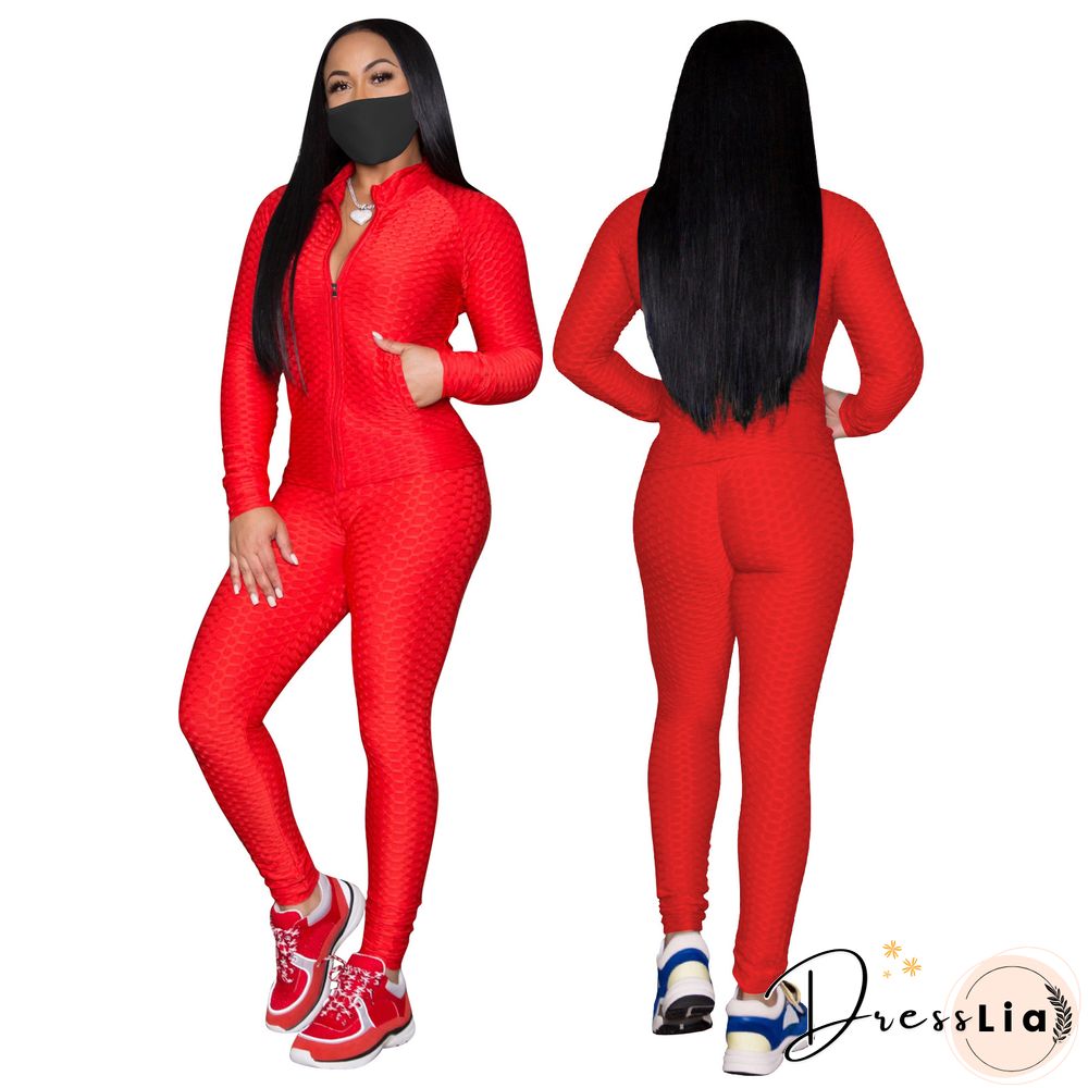 Zip Stand Collar Sportswear Jacket And Pants Set