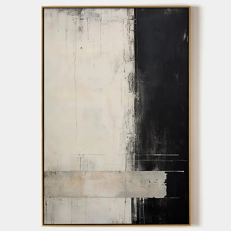 MONOCHROME MINIMALISM: Abstract Painting, Black and White Wall Art, Textured Canvas, Vertical（Canvas painting）