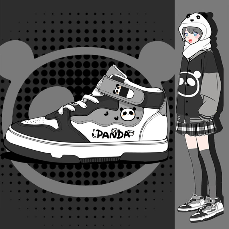 Panda Letter Print High Top Sneakers - Modakawa Modakawa