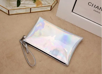 Laser holographic Women Envelope Clutch Luxury party shining lady Clutches PU Leather Female Wrist clutch purse evening bags