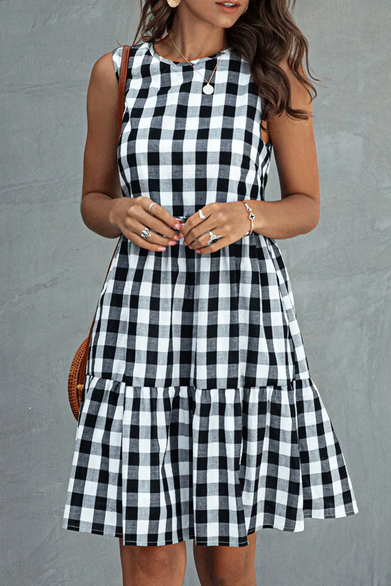 Fashion Street Plaid O Neck Princess Midi Dresses(3 Colors)