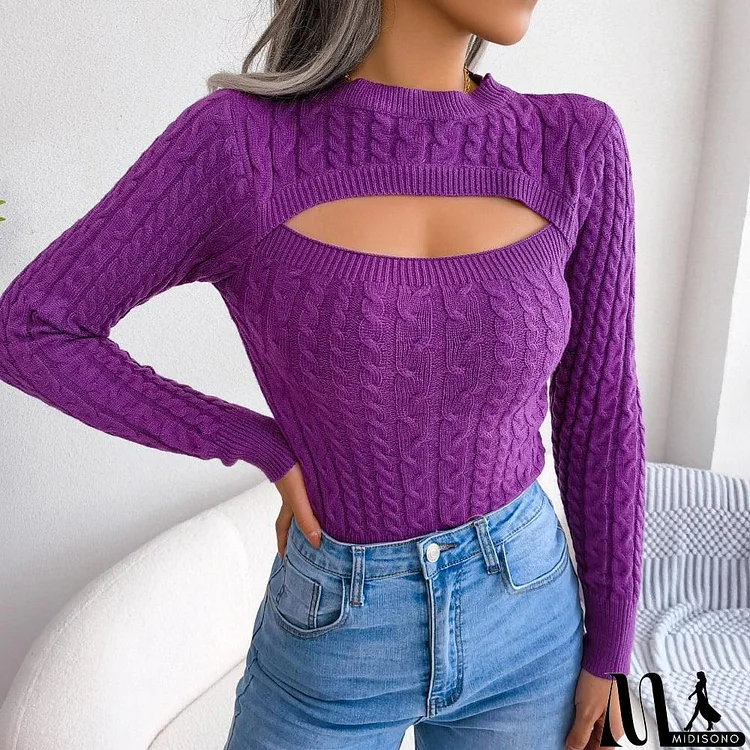 Cutout Cable-Knit Round Neck Sweater