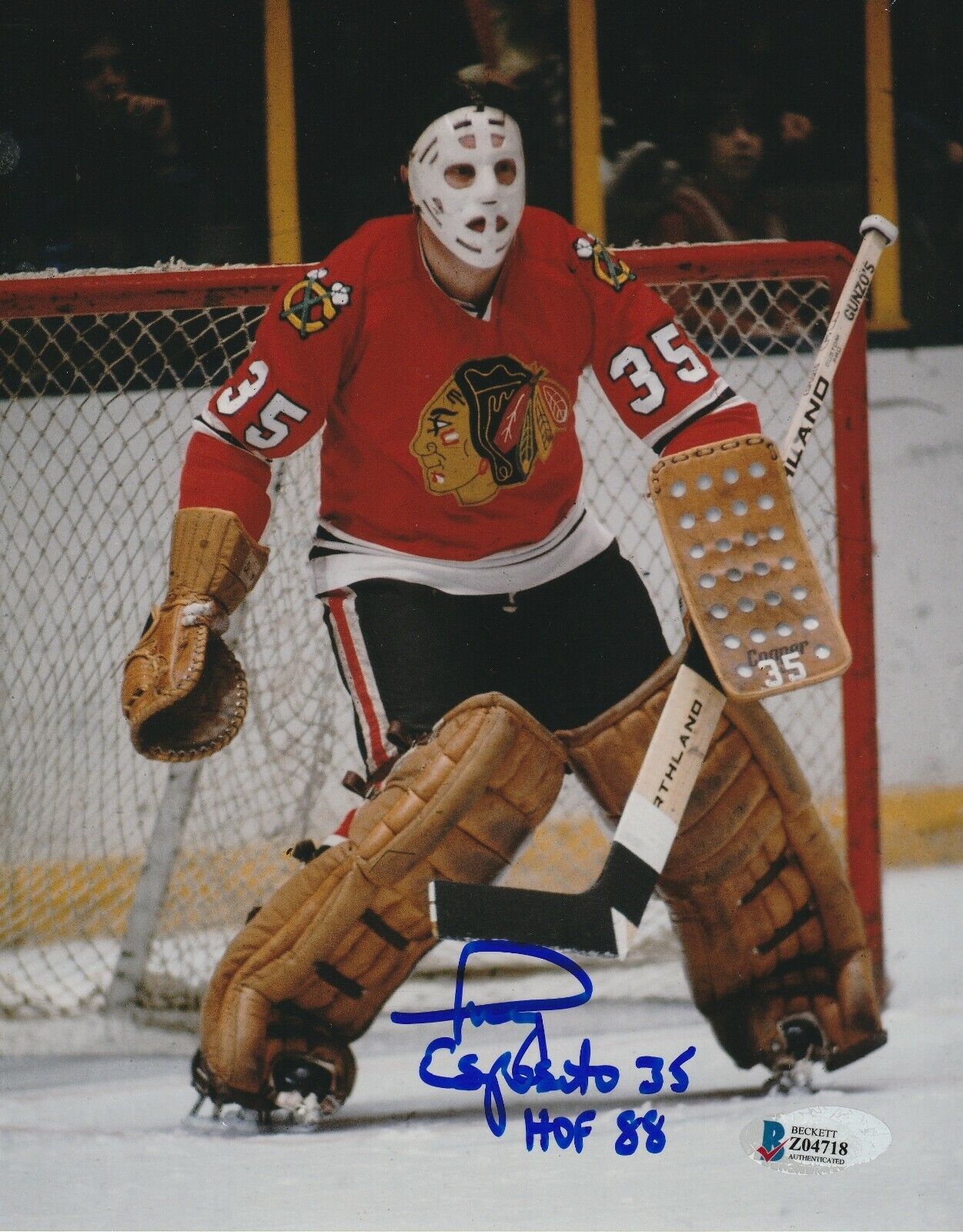 TONY ESPOSITO Signed BLACKHAWKS 8X10 Photo Poster painting with Beckett COA & HOF Inscription