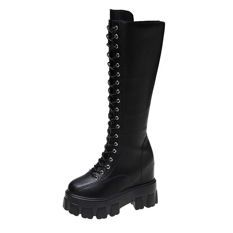 Women's Boots High Top 2021 Chunky Platform Pu Over-the-Knee High Boots Women Retro Punk Increasing Long Shoes Woman Shoes