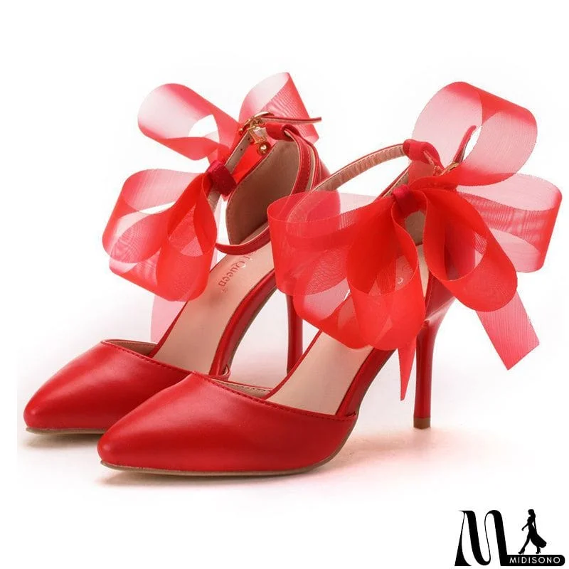 MidiSono - Sexy Fire Red&White Butterfly Floral Pointed Toe Party High Heel Pumps