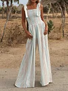 Plain Striped Elasticity Wide Leg Jumpsuits