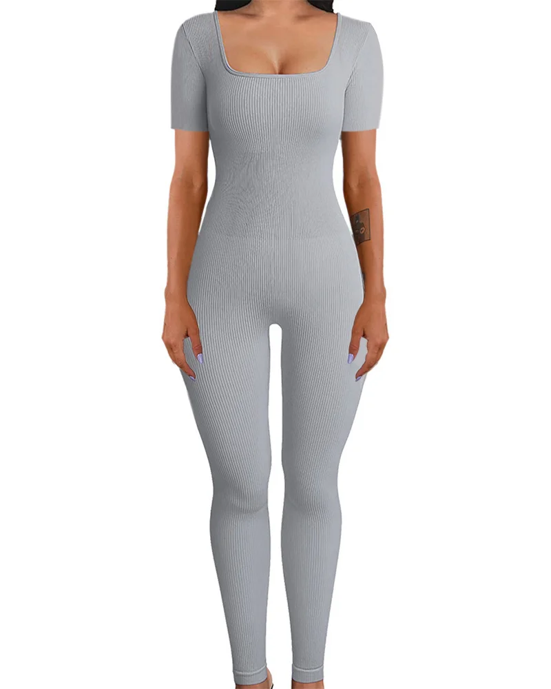 Nigikala Nigikala And Summer Threaded Collar Hips Sexy Yoga Sports Long-Sleeved Short-Sleeved Jumpsuit Trousers Woman