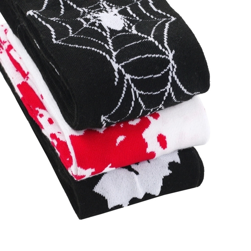 Halloween Retro Women’s Bat Blood Stains Skull Polyester Cotton Over The Knee Socks A Pair