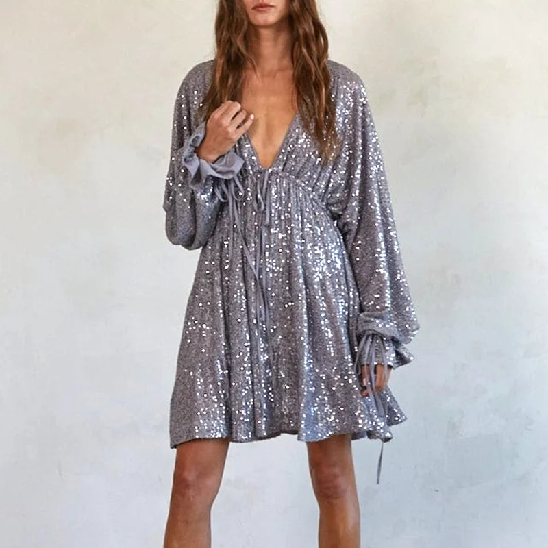 Brownm Brownm Strap V-Tie Squin Dress Sexy Babes Dress With High-End Dress Female Summer Premium Feeling