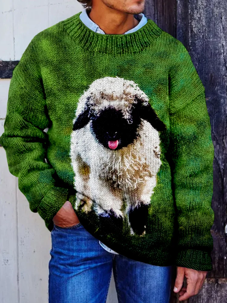 Men's Cute Baby Blacknose Sheep Pattern Cozy Knit Sweater