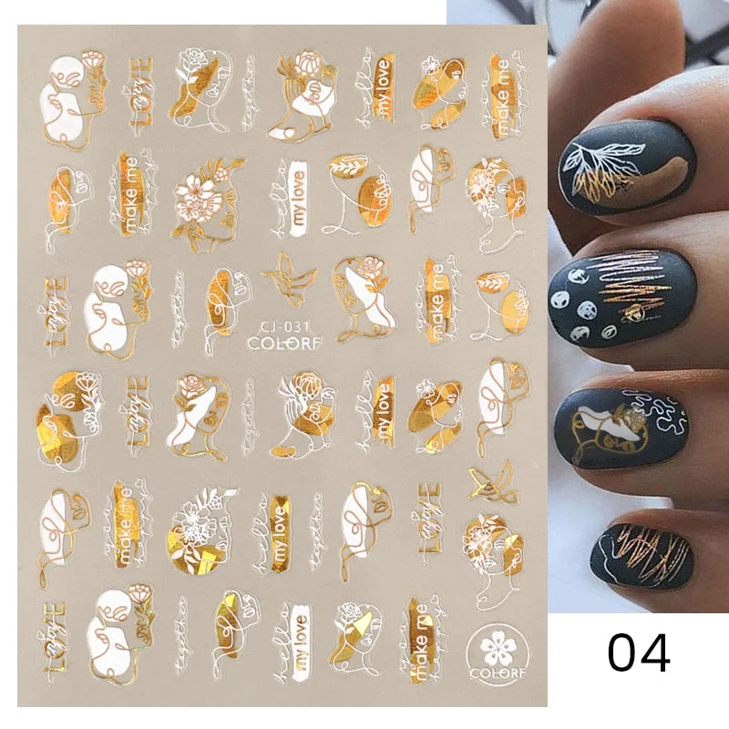 1 Pc White Gold Laser Leaves 3D Nail Stickers Leaf Cute Spring Sliders for Nails Flowers Adhesive Sticker Nail Art Design Decal-Nail Inspo
