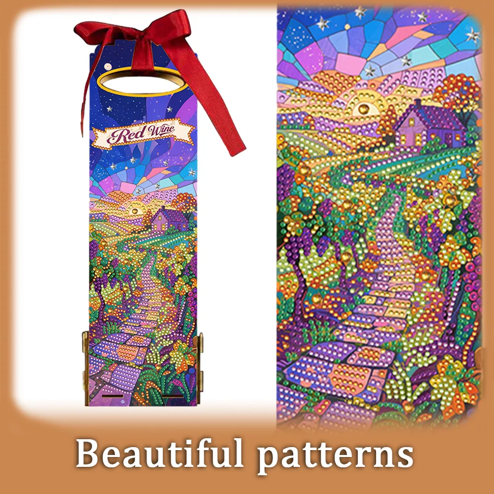 Wooden 5D/DIY Diamond Painting Art Wine Bag Kit for Party Wine Decor (Landscape)