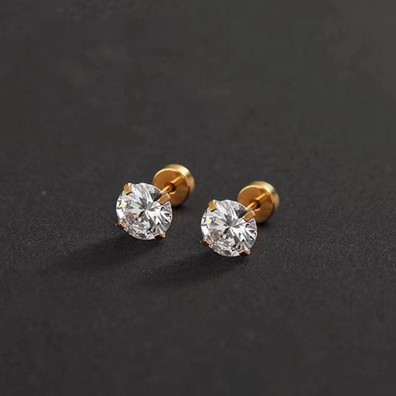1 Pair Elegant Round Inlay 304 Stainless Steel Zircon 18K Gold Plated Stainless Steel Earrings