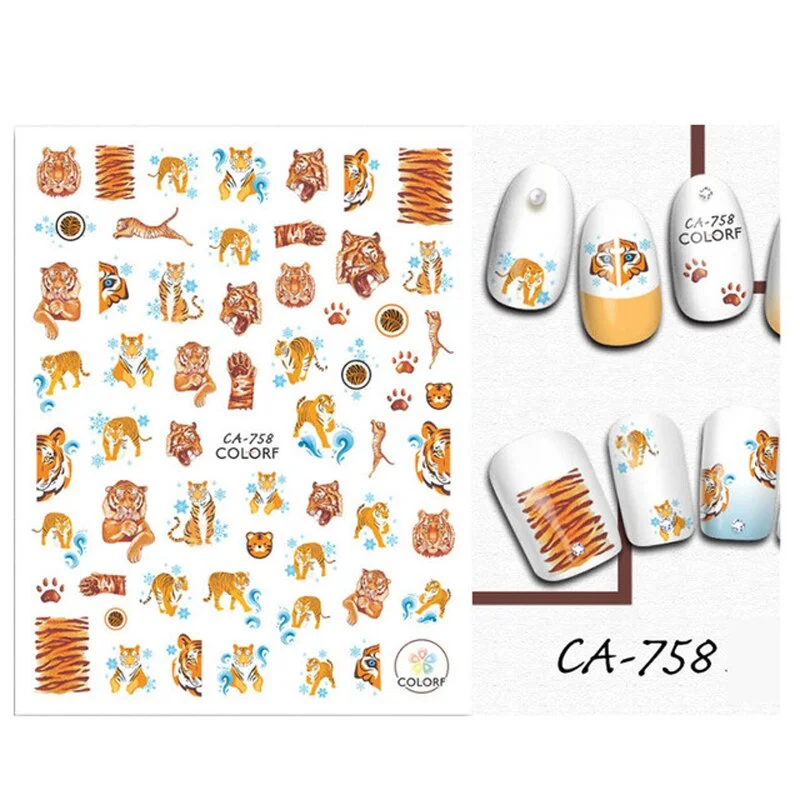 Nail Stickers Back Glue Charming Tiger Head Tiger Pattern Designs Nail Decal Decoration Beauty Salons
