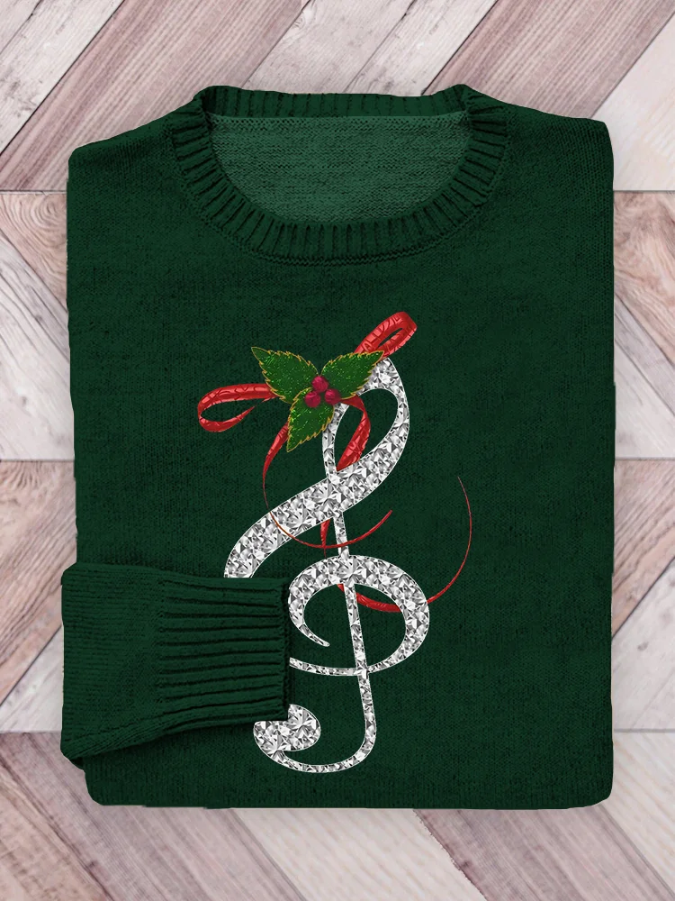 Comstylish Christmas Music Notes Cozy Knit Sweater