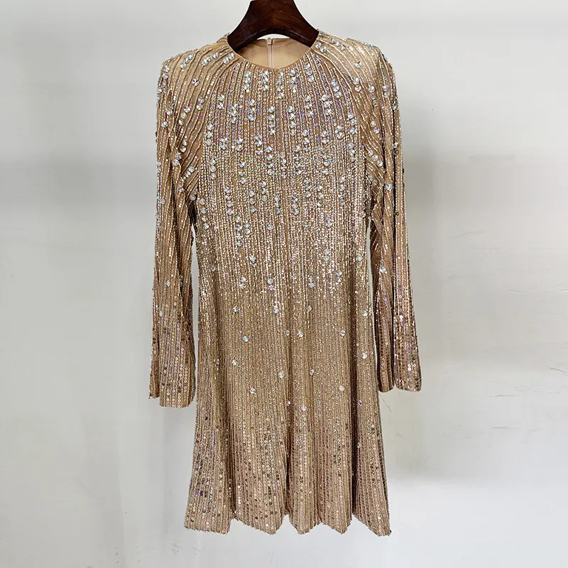 Nigikala Nigikala Early Autumn New Star Fashion Heavy Industry Embroidery Stender Diamond Elastic Dress