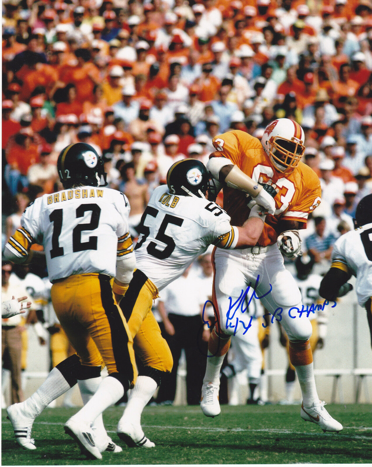 JON KOLB PITTSBURGH STEELERS 4 X SB CHAMPS ACTION SIGNED 8x10