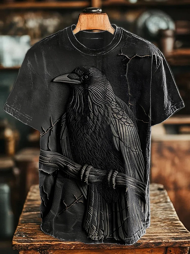 Men's Dark Raven Relief Art Print T-Shirt