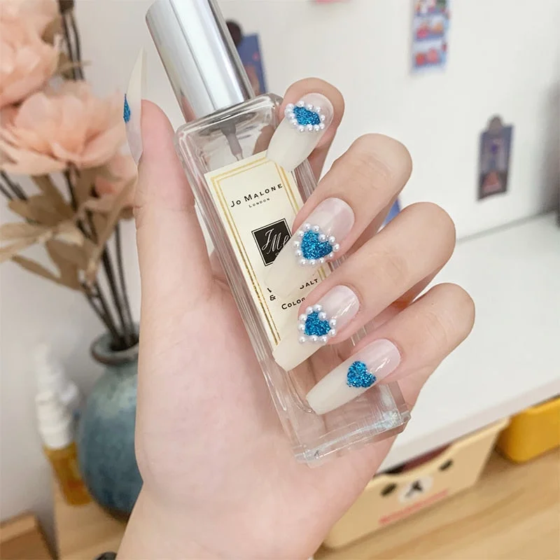 24pcs False press-on nails with a pattern Peach heart wear finished tablet nail art  removable Manicure beautiful false nails-Nail Inspo