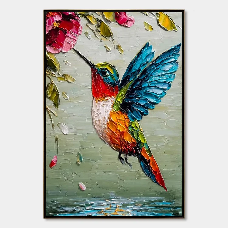HUMMINGBIRD RADIANCE: Impasto Colorful Wildlife Oil Painting（Canvas painting）