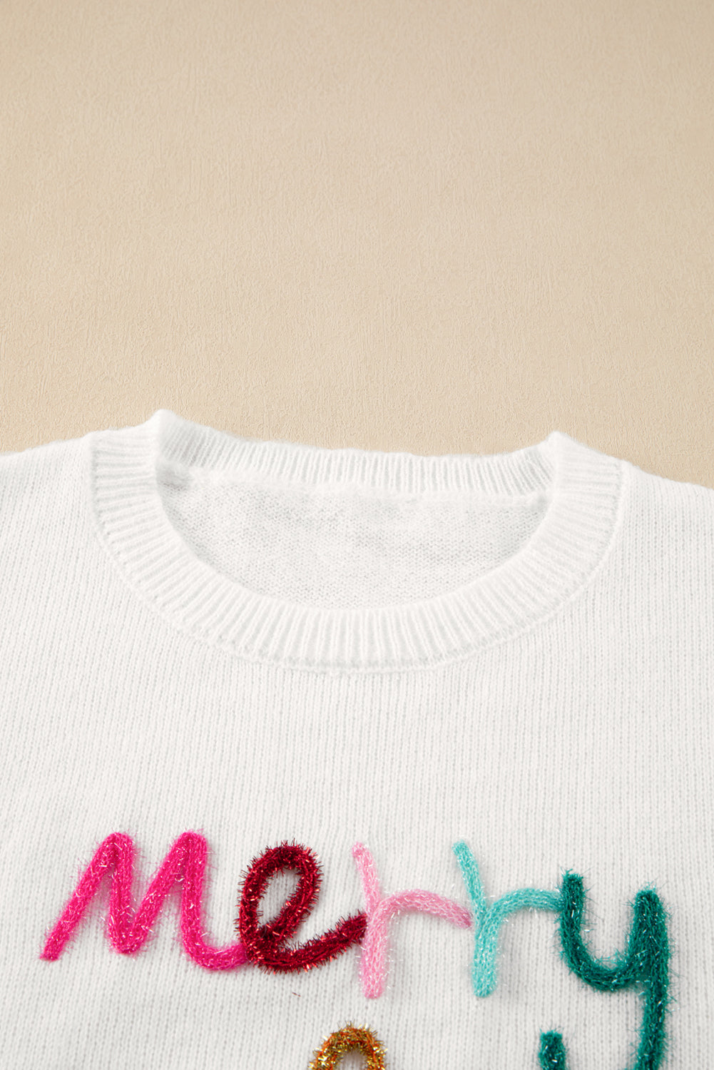 White Merry & Bright Round Neck Casual Sweater