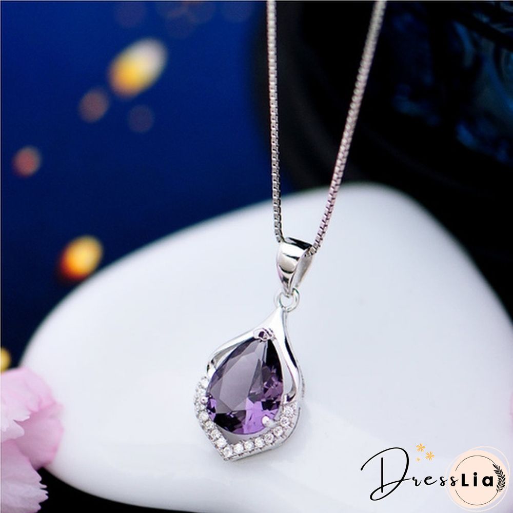 Fashionable and Noble 925 Pure Silver Diamond Lady Necklace Long Pendant Elegant Natural