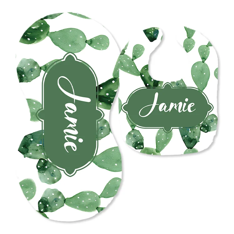 Personalized Cactus Bib and Burp Cloth Set|Set29