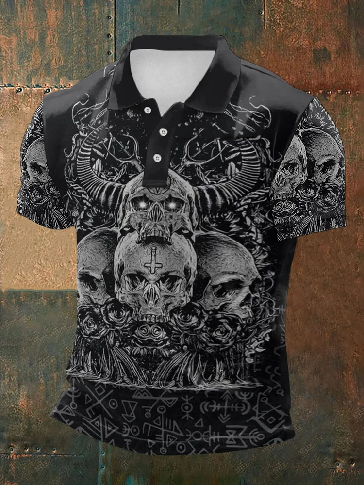 Herren Viking Print Kurzarm Hemd