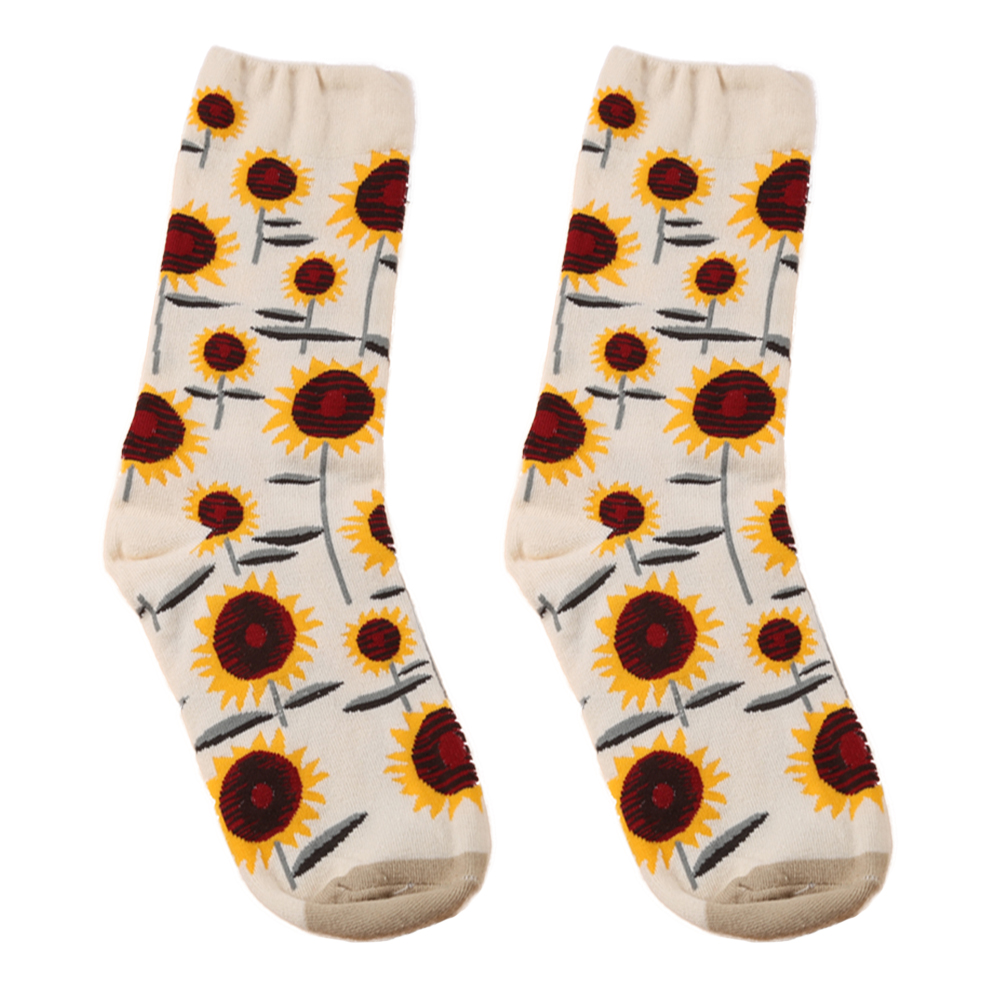 

Autumn Women Soft Mid-Calf Socks Vintage Sunflower Print Pile Heap Socks, 501 Original