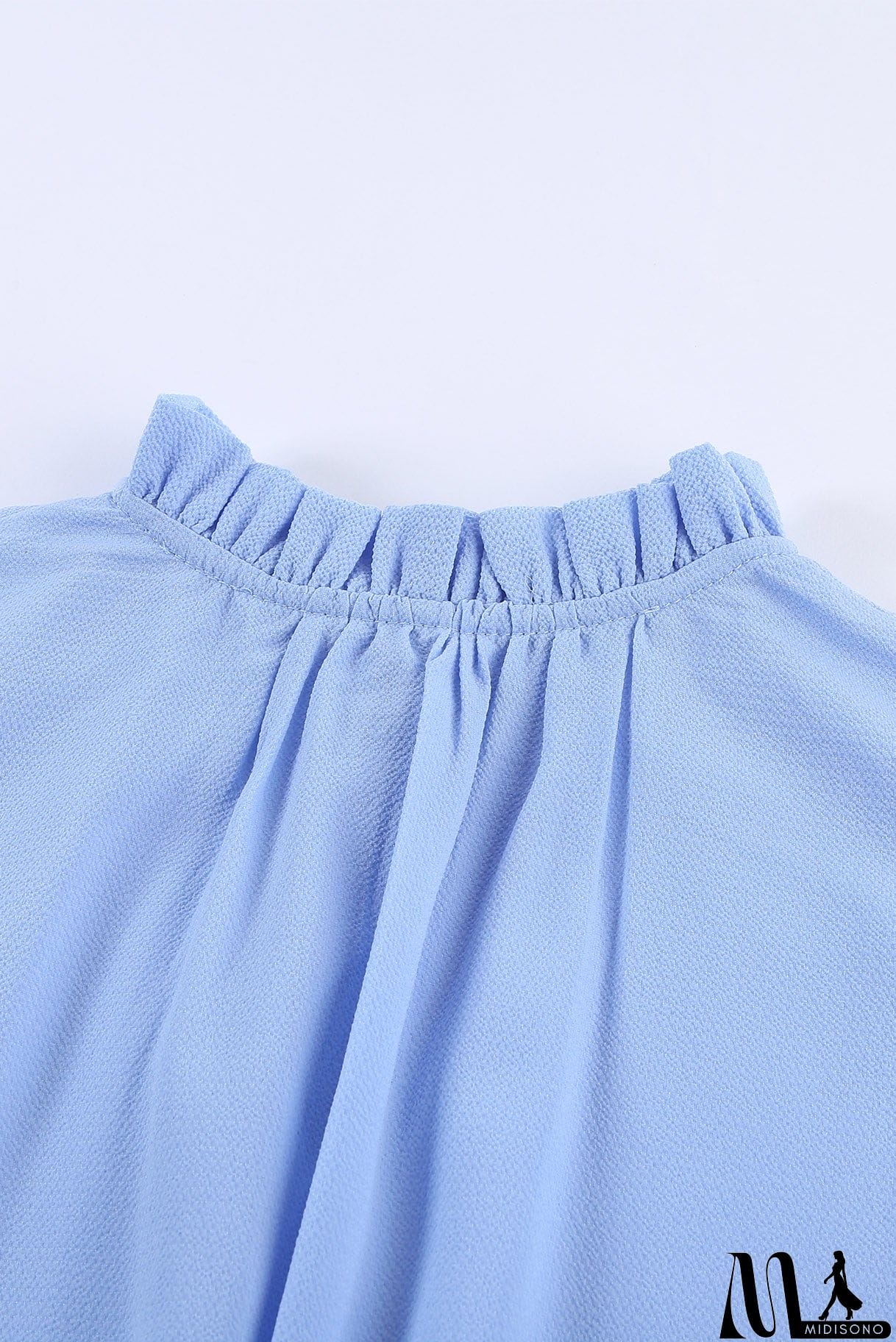 MidiSono - Sky Blue V Neck Ruffled Short Sleeve Swing Mini Dress