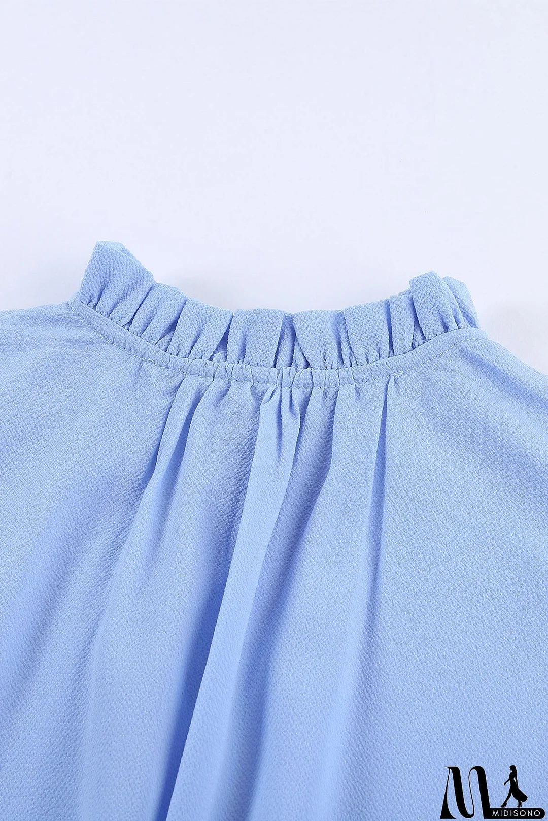 MidiSono - Sky Blue V Neck Ruffled Short Sleeve Swing Mini Dress