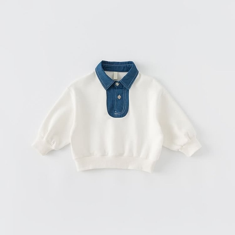 Toddler Boy Denim Polo Collar Sweatshirt