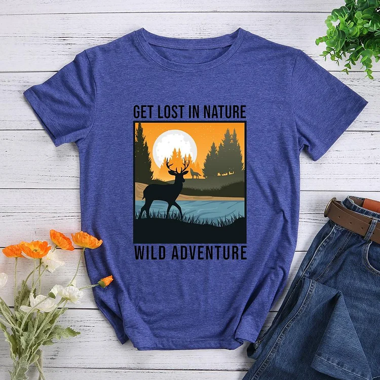 Get Lost In Nature Wild Adventure Round Neck T-shirt-Annaletters