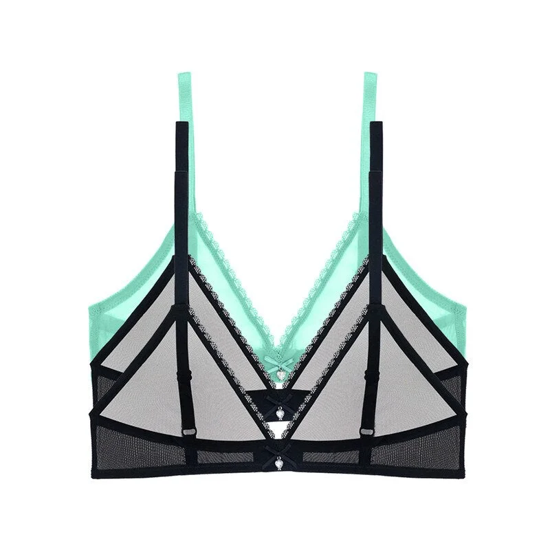 Varsbaby Sexy French Ultra-Thin Mesh Lingerie Lemon Yellow Mint Green Underwear Summer Breathable Bra Combination 3 PCS /Lot