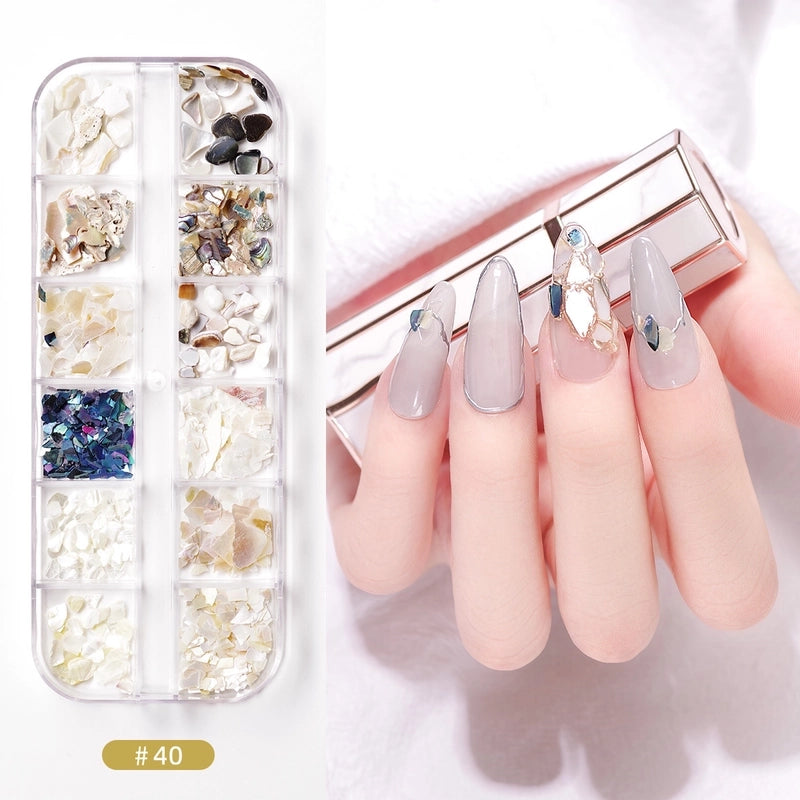 Nail Jewelry Rhinestone Flat Bottom Drill Hollow Nail Stick Drill Sequins Colored Diamond Flat Bottom Pearl Shell Japanese Series