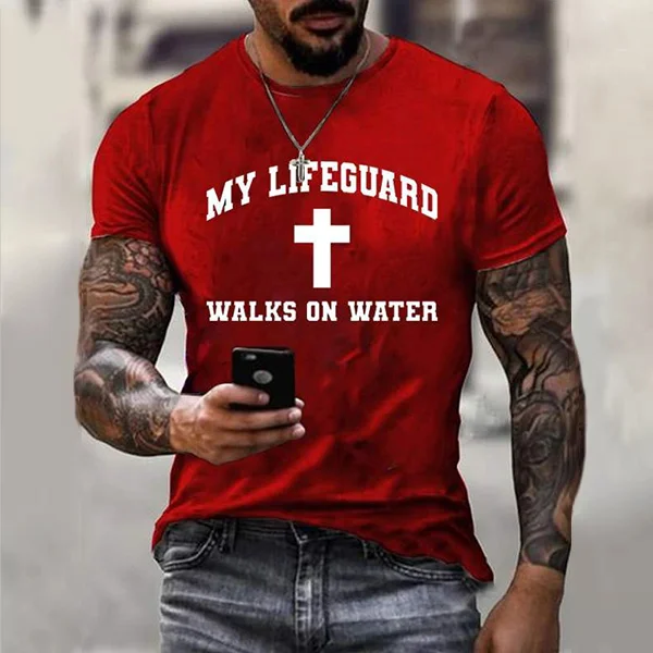 BrosWear My Lifeguard Walks on Water Cotton Crew Neck T-shirt
