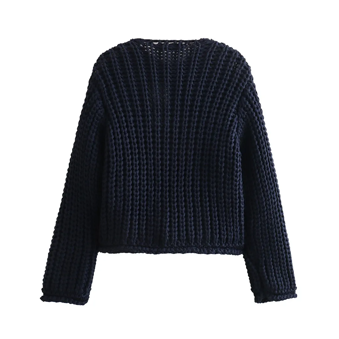 Nigikala Nigikala Women's Solid Color Single Buckle Double Pocket Short Thick Knit Shirt Coat Top B66004