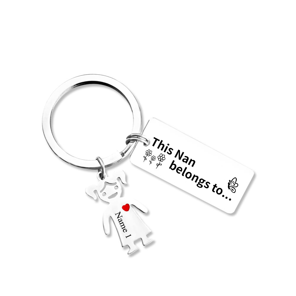 1 Name - Personalised Keychain with Kid Charms Engraved Names Keyring Mother's Day Gift for Nan-Jessemade AU