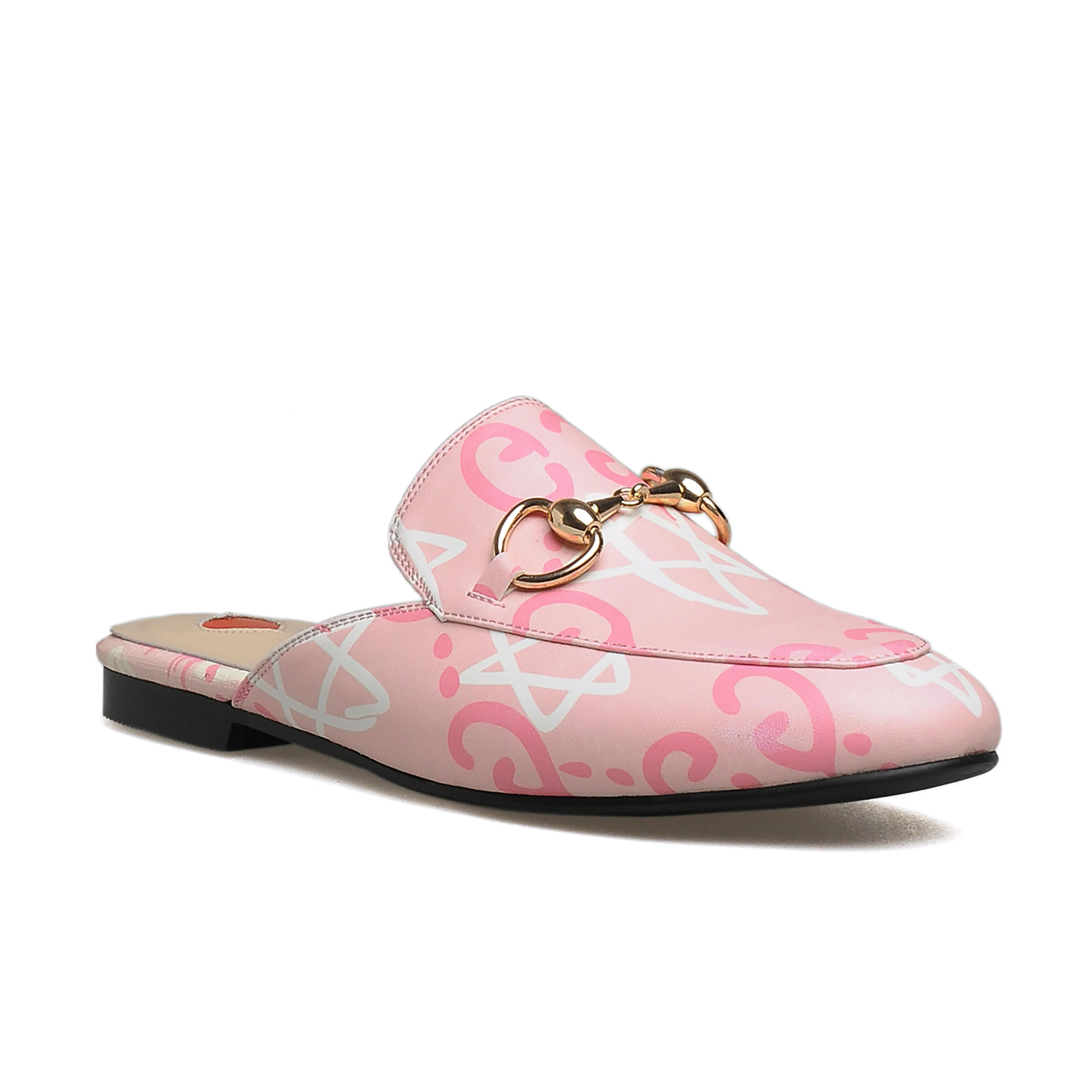 Pink Love Mules Metal Buckle Flats Mules Shoes-vocosishoes
