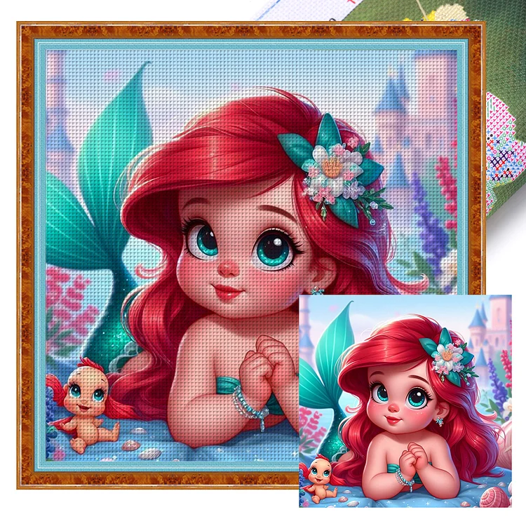 【Huacan Brand】Disney The Little Mermaid 11CT Stamped Cross Stitch 40*40CM