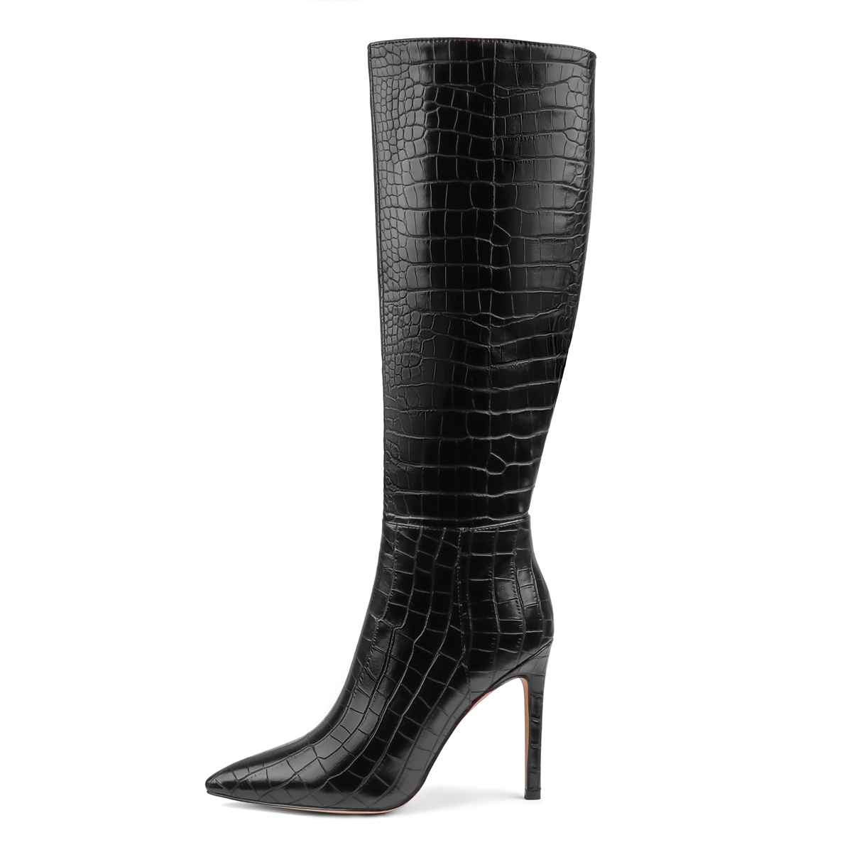 100mm Fashion Zipper Leather High Heels Knee Boots-MERUMOTE