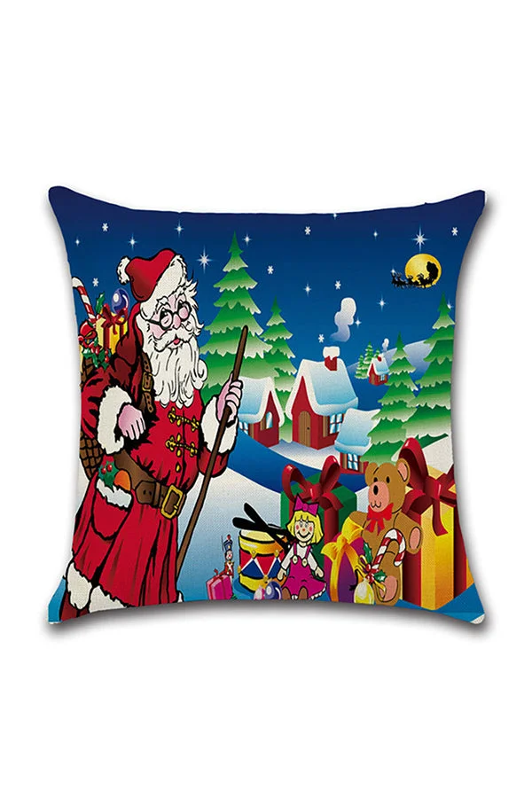 Santa Claus Trees Gifts Print Merry Christmas Throw Pillow Cover-elleschic
