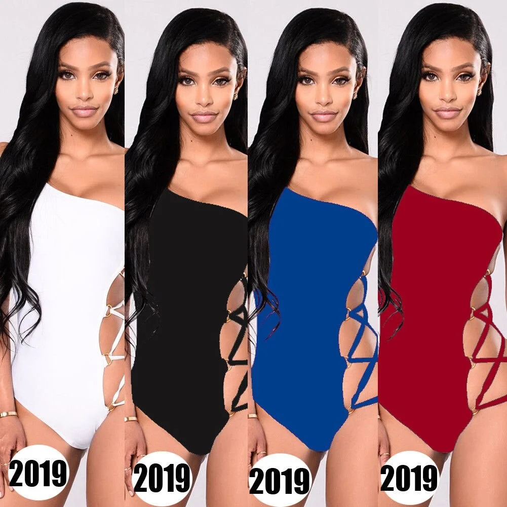 Women Sexy Padded Push Up Beachwear Monokini Off Shoulder Bandage Cross Swimsuit Swimwear Bathing Suit
